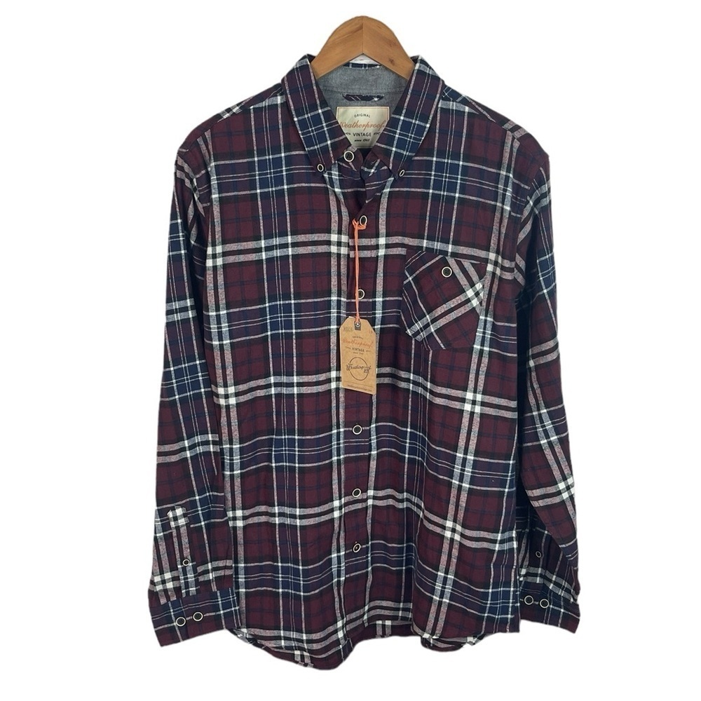 BF577 NWT Mens Weatherproof Vintage Plaid Lumberjack Flannel Button Down Shirt L